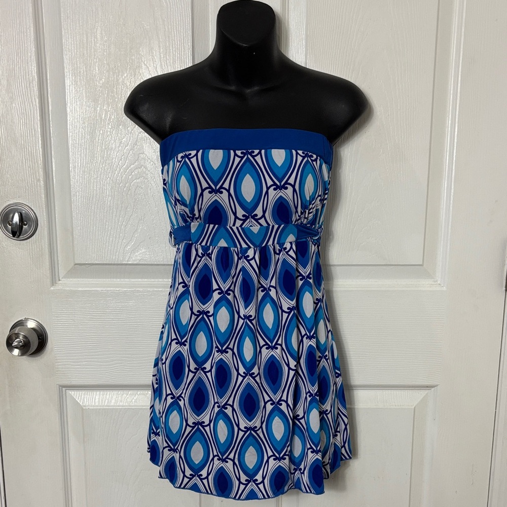 MKM Designs blue geometric print sleeveless top size Medium Y2K slinky tube top